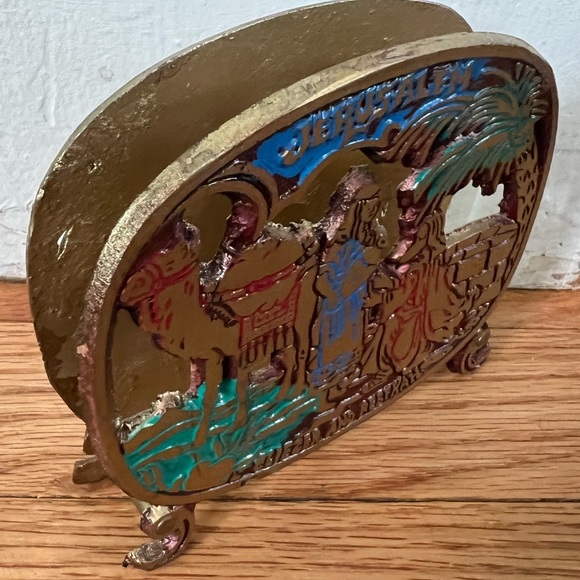 Vintage Brass Jerusalem Biblical Souvenir Napkin Holder - Picture 1 of 4